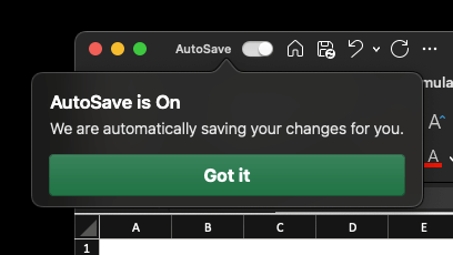 AutoSave is On message in Excel.