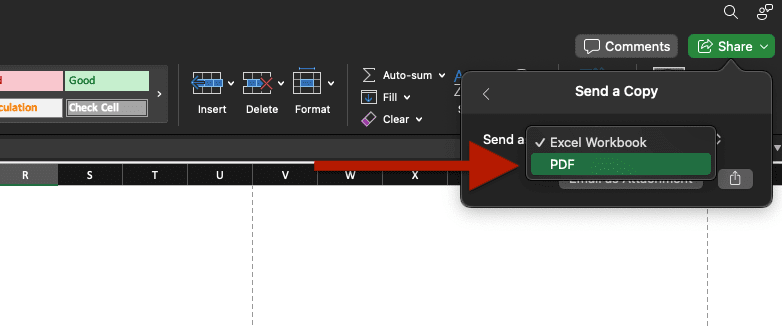 Send Excel workbook as PDF option in Excel.