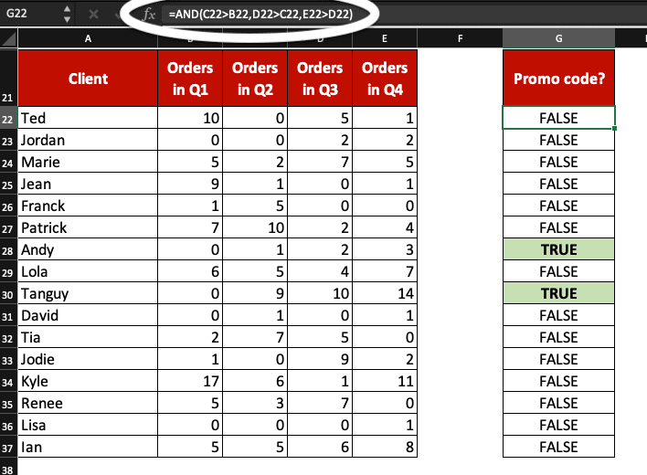 Excel AND formula with 3 conditions.