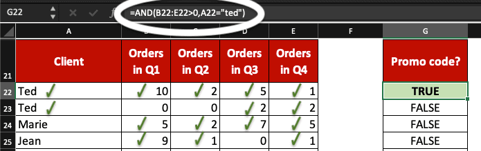 Excel AND function with text.